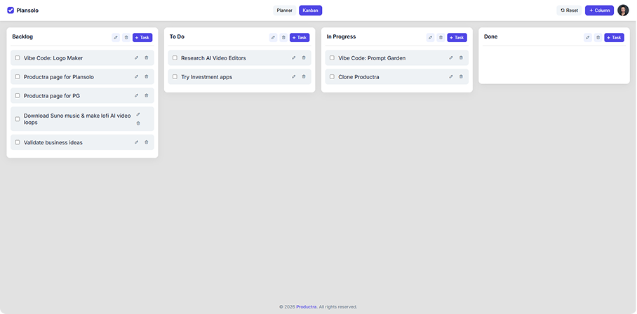Plansolo app — weekly planner and task manager